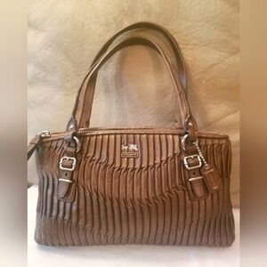 Coach Madison Copper gathered purse, silver carriage logo, teal satin inside HTF